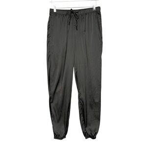 House of Harlow 1960 Sleepwear Womens Medium Black Satin Jogger Drawstring Waist